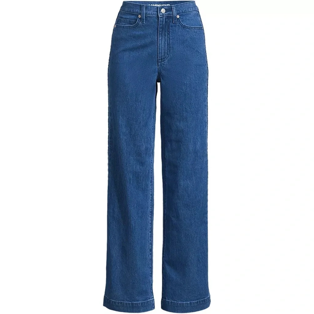Land’s End Soft Denim High Rise Wide Leg Braided Jeans 15 blue sustainable flare - Picture 4 of 14
